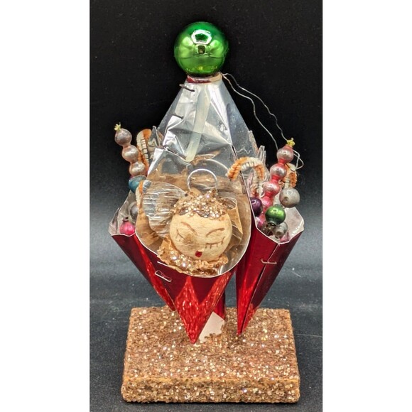 Antique Foil Christmas Cones on Candy Cane Stand Angles with Glitter Base - Picture 4 of 6